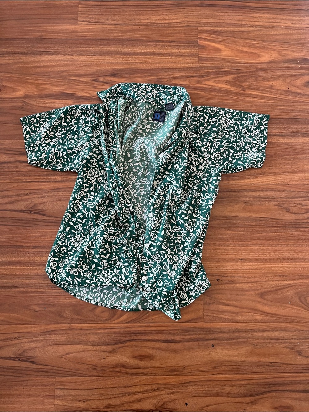 Green Floral Short Sleeve Button-Up Shirt